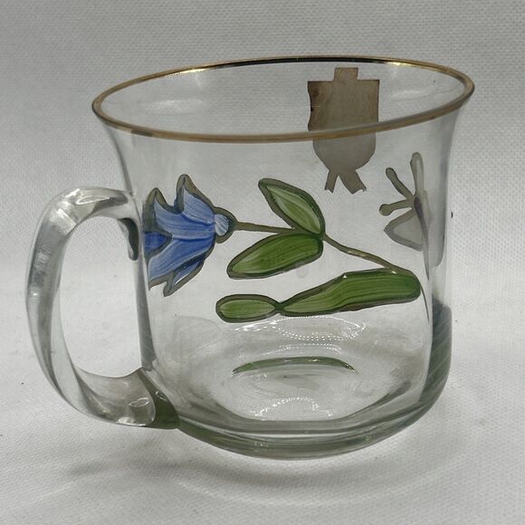 Tiffany Reine Handarbeit Painted Glass Flower Coffee Mug Nagel Floral Butterfly - Picture 3 of 7